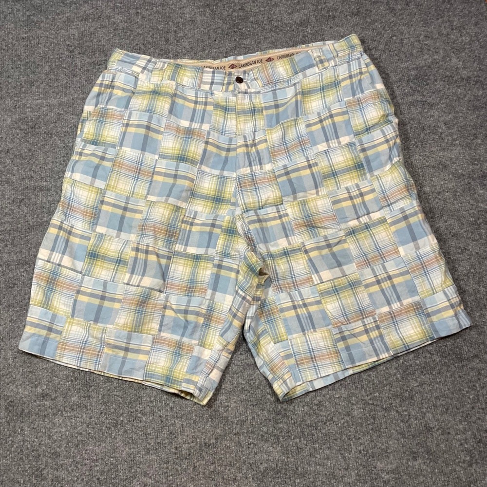 Caribbean Joe Madras Patchwork Shorts Men Size 38 Plaid Cotton Resort Beach Golf